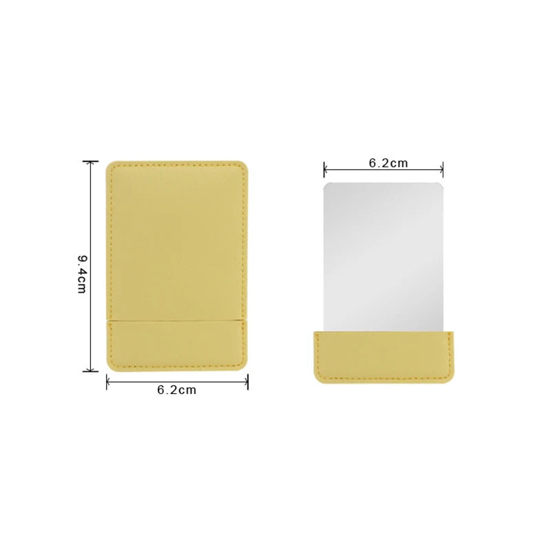 L665 Ultra-thin Cosmetic Mirror Stainless Steel Shatter-Proof Portable PU Leather Sleeve Pocket Card Mirror Makeup