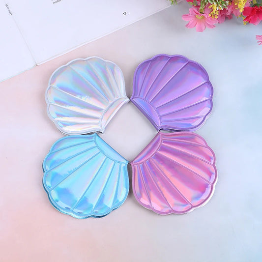 CX297 Shell Compact Mirror Makeup Mirror Portable PU Leather 1:2 Magnifier Make Up Mirrors Girls 2-Face Pocket Mirror