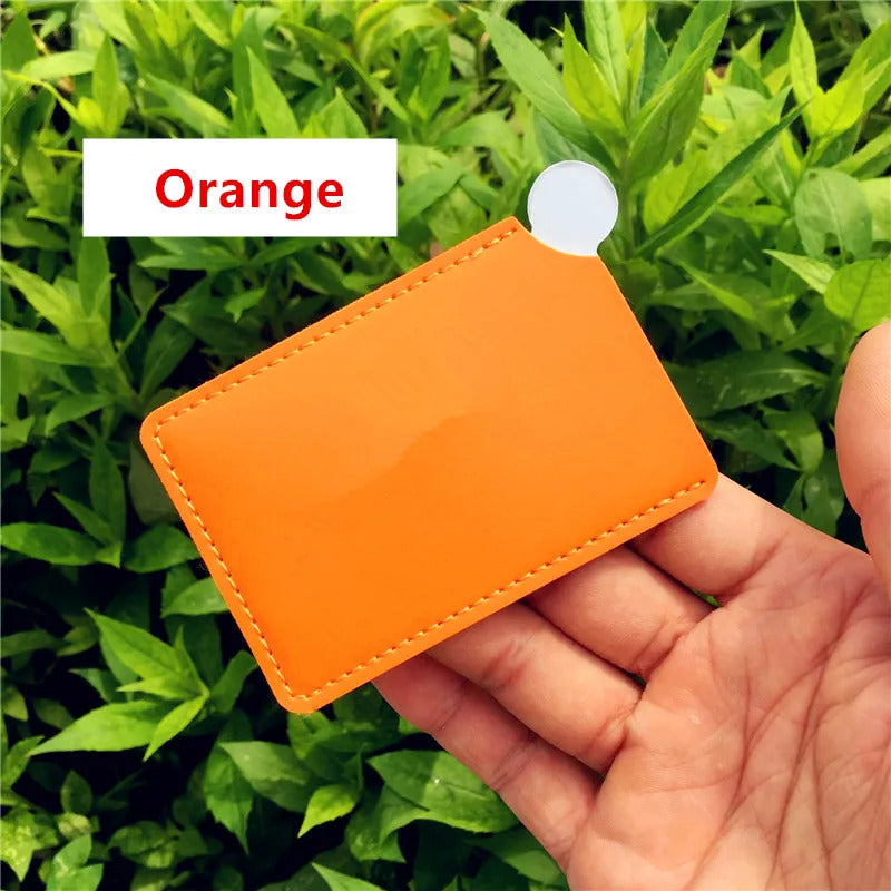 L346 Portable Mini Shatter Proof Card Style Pocket Cosmetic Mirror PU Leather Cover Stainless Steel Unbreakable Makeup