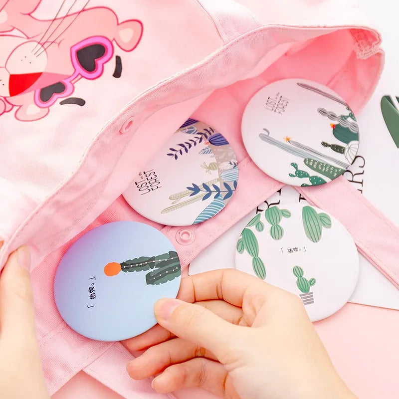 TSHOU721 Makeup Mirror Portable Hand Mini Make Up Mirror Travel Round Pocket Cosmetic Mirror Portable Beauty Makeup
