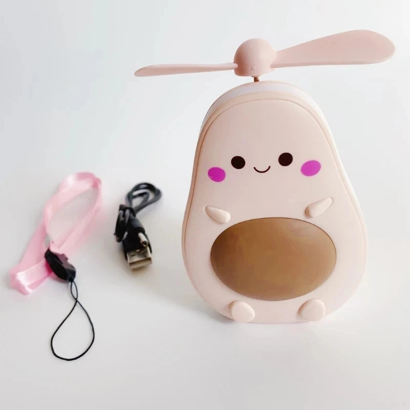 CX84 Avocado Shape Makeup Mirror Portable Three Way Fill Light Make-up Mirror Handheld Mini Air Cooler Fan with Fill Light