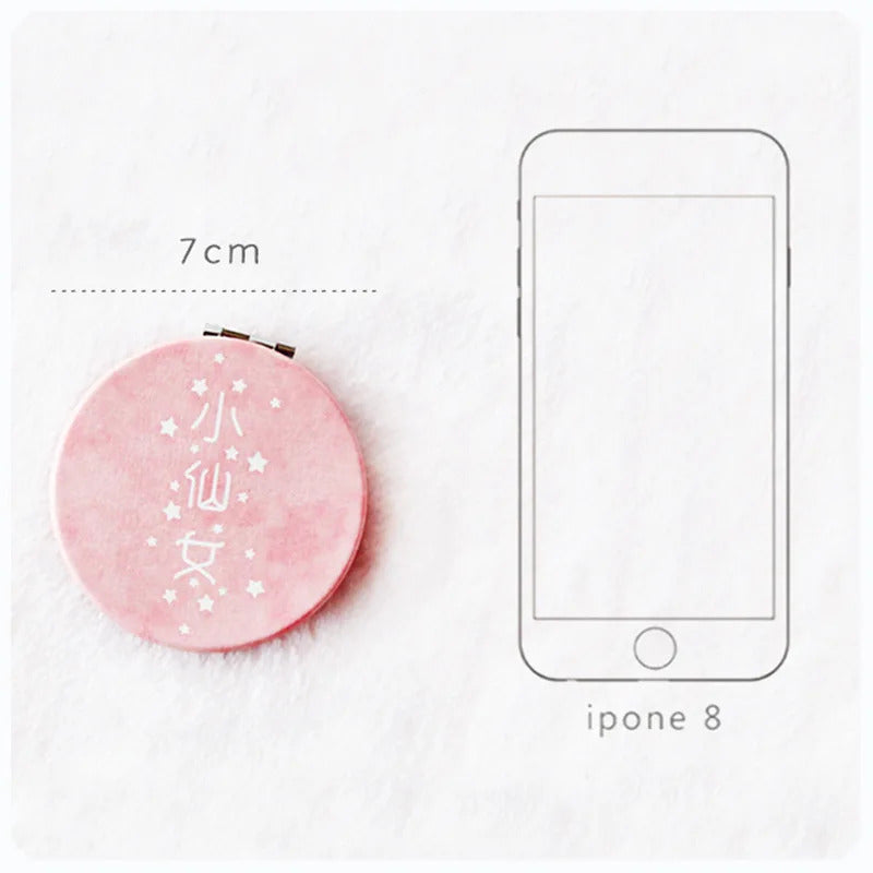 TSHOU651 Cute Mini Makeup Mirror Dual Sides Foldable Compact Mirrors Pocket Cosmetic Mirror Suitable for Travel