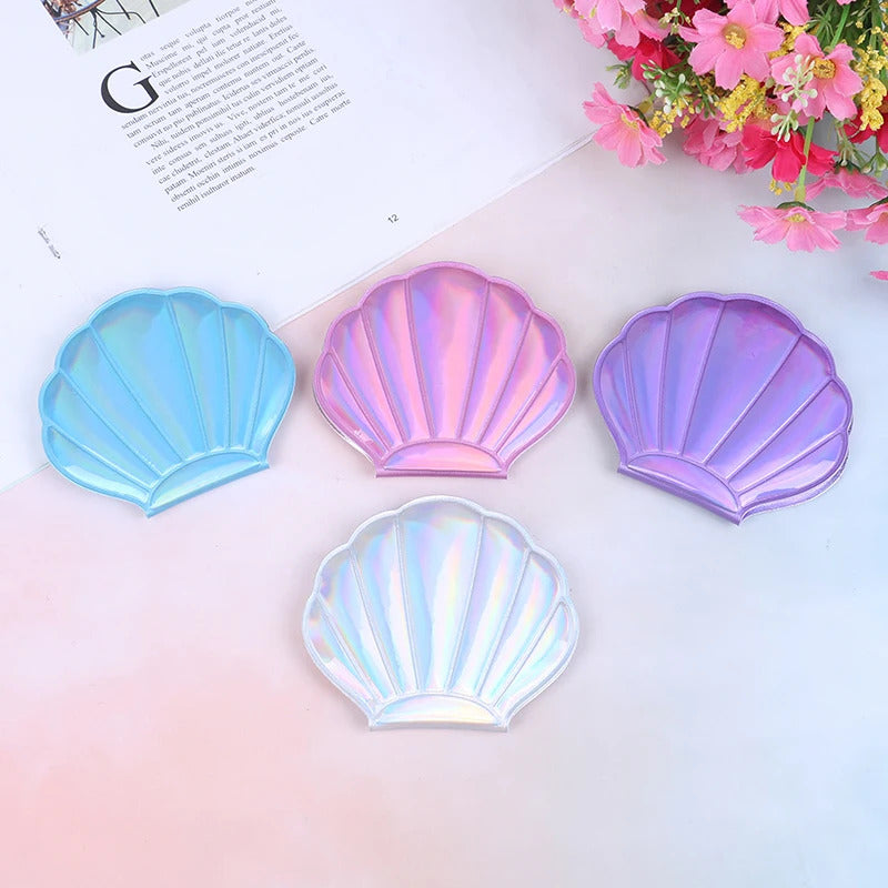 TSHOU711 Shell Compact Mirror Makeup Mirror Portable PU Leather 1:2 Magnifier Make Up Mirrors