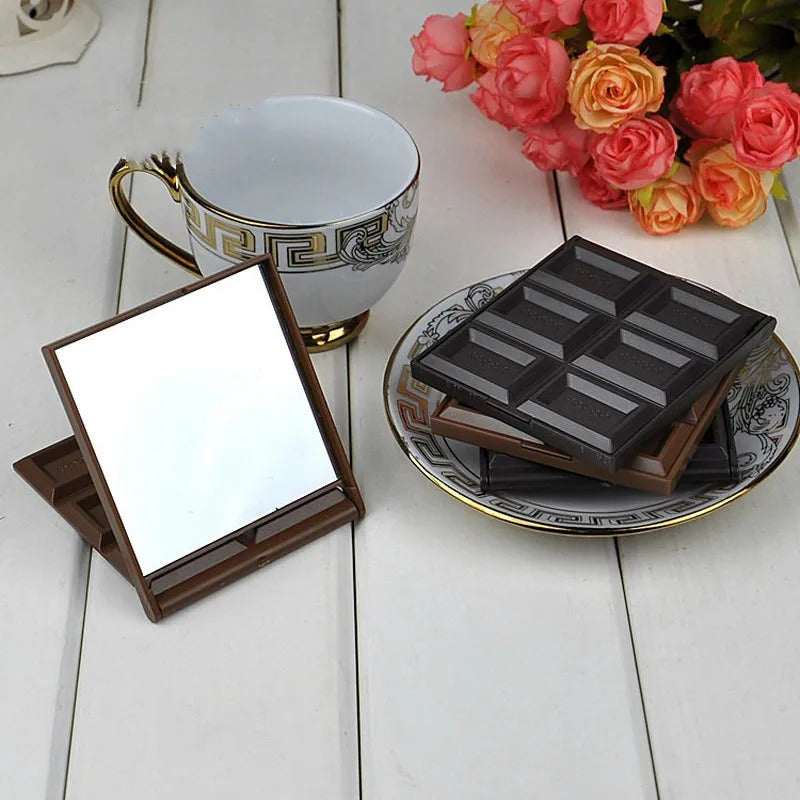 CASHOU78  Pcs Foldable Lovely Mini Makeup Mirror Chocolate Cookie Shaped Square Pocket Mirror Glass for Women Girl