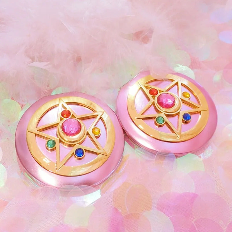 CASHOU50 Foldable Double Mirror Portable Crystal Star Makeup Mirror Pink Cute Anime Mirror Espejo Mirror Led Mirror