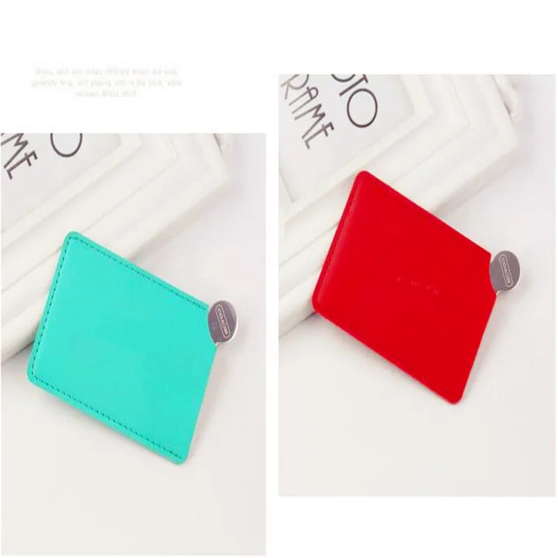 L346 Portable Mini Shatter Proof Card Style Pocket Cosmetic Mirror PU Leather Cover Stainless Steel Unbreakable Makeup