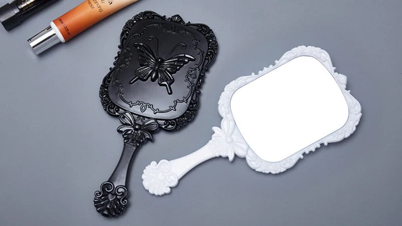 CX371 Plastic mirror retro butterfly carving dressing mirror small gift handle makeup mirror 12.5*5.5cm