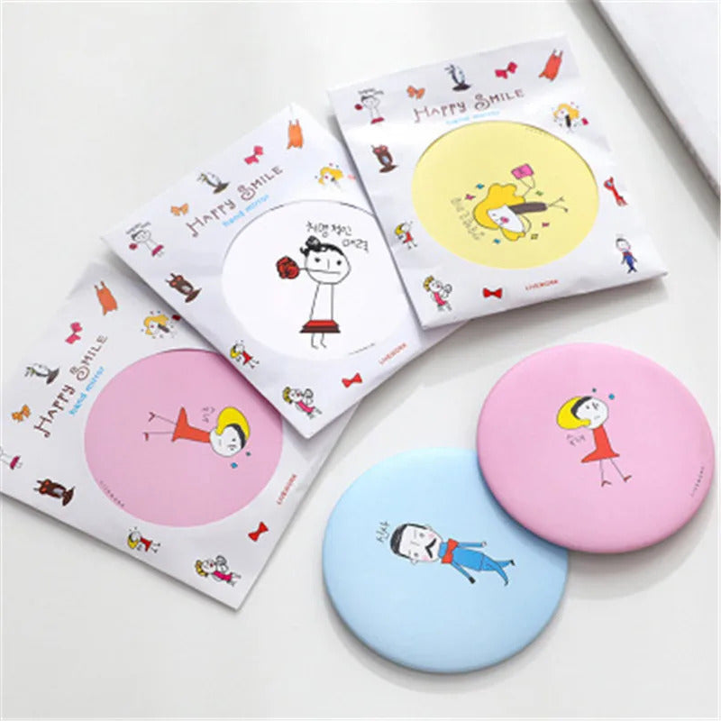 TSHOU674 Makeup Mirror Portable Hand Mini Make Up Mirror Travel Round Pocket Cosmetic Mirror Portable Beauty Makeup Accessories