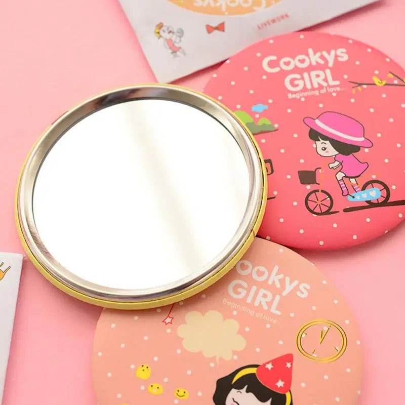 TSHOU257 Fashion Lady Portable Makeup Mirror Cartoon Pattern Portable Compact Pocket Cosmetic Mirror Mini Cute Creative Mirror