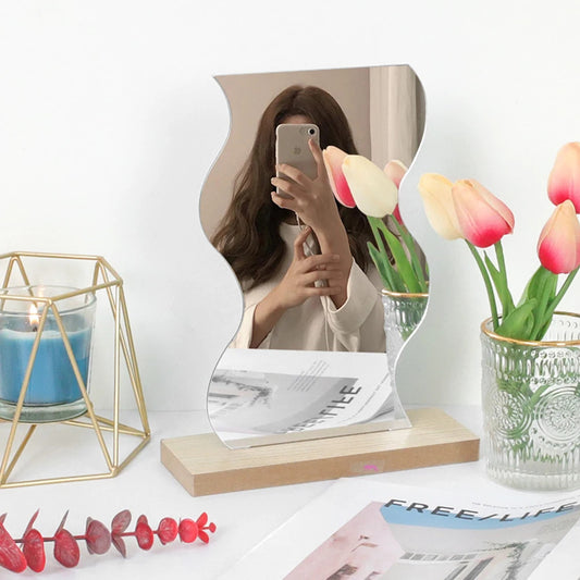 L510 Makeup Mirror Irregular Make Up Mirror Star Shape Acrylic Lens Wooden Gift Tabletop Base Beauty Tools Dropshippin
