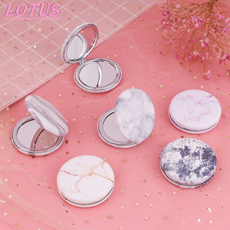 TSHOU830 Marble Pattern Portable Double Sided Mirror Foldable Pocket Makeup Mirror Women Girls Beauty Cosmetic Compact Mirror
