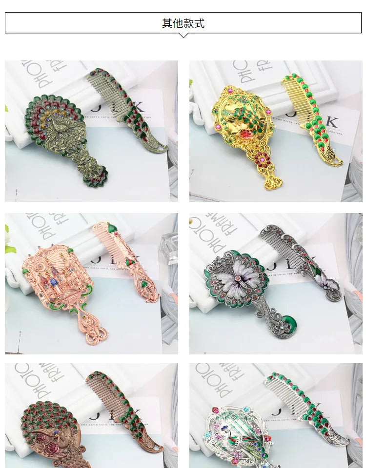 L506 Handle Mirror Comb Retro Euporen 3D Butterfly Pattern Portable Makeup Mirror Comb Set Princess Mirror