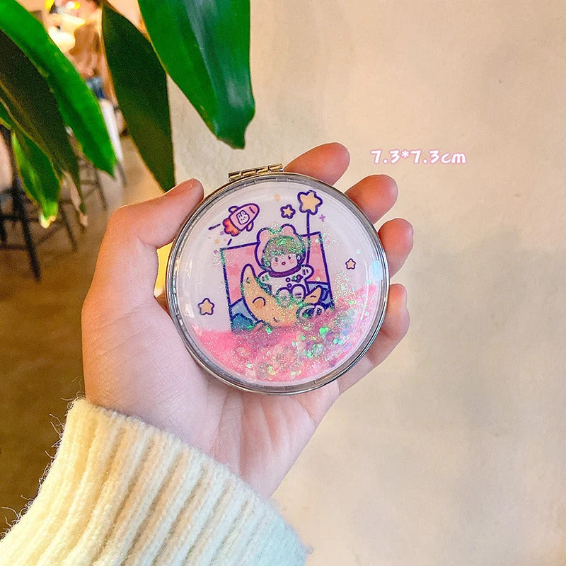 L421  Mini Makeup Compact Pocket Cartoon Mirror Portable Two-side Folding Make Up Mirror Women Cosmetic Mirrors for Gift