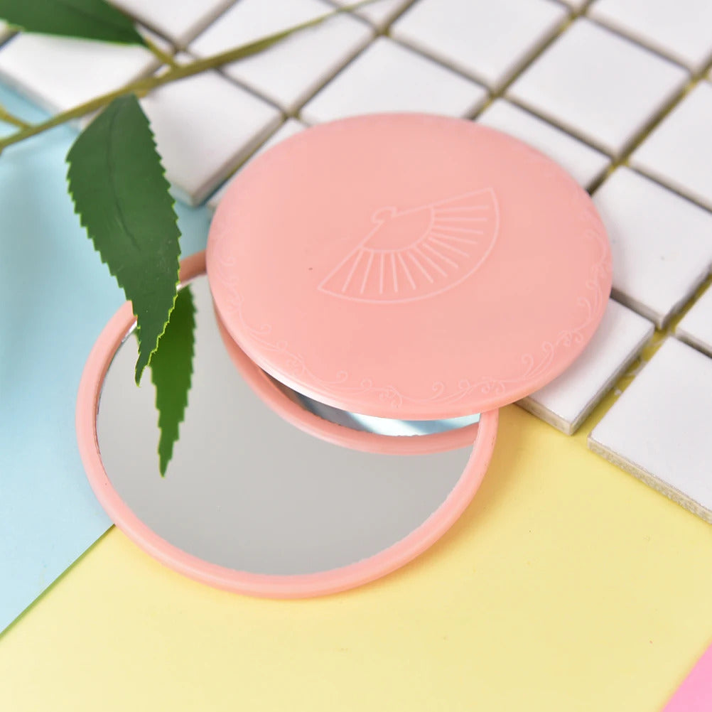 CX320 Pink Cute 1pcs Mini Pocket Makeup Mirror Cosmetic Compact Metal Mirrors Color Random Dia 7cm