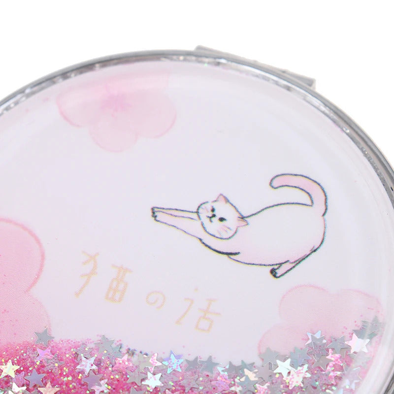 TSHOU921 Double-Sided Folding Cosmetic Mirror Mini Makeup Mirror Compact Pocket Mirror Female Gifts With Flowing Sparkling Sand