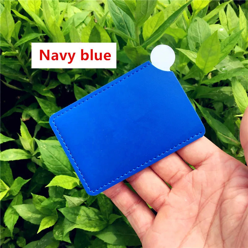 L479 Portable Mini Shatter Proof Card Style Pocket Cosmetic Mirror PU Leather Cover Stainless Steel Unbreakable Makeup