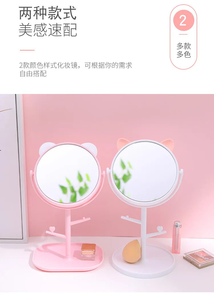CX226  Makeup Mirror Table Desktop Countertop Base Use for Bathroom Travel Ordinary Pink Cat Ear Mirror