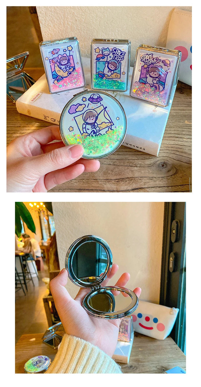 L76 Mini Makeup Compact Pocket Cartoon Mirror Portable Two-side Folding Make Up Mirror Women Cosmetic Mirrors for Gift Cute Mirr