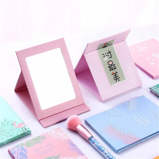CX234  Simple Candy Colors Portable Korean Fashion MIni Desktop Princess Folding Mirror Cartoon Dormitory Paper Mirror For