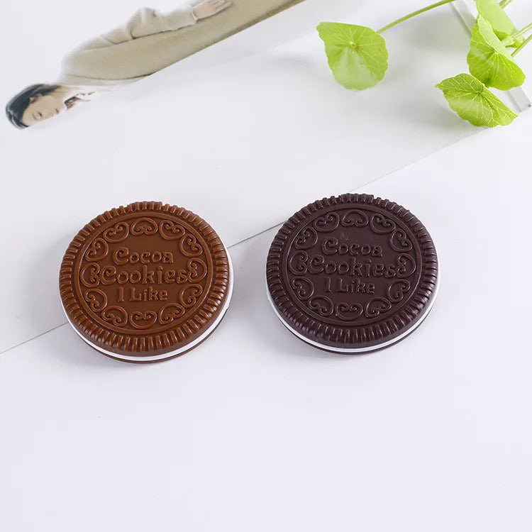 DSHOU327  Mirror with Comb Set Chocolate Chip Cookie Shape Creative Design Mini Pocket Mirror with Comb Portable Travel Makeup Mirror