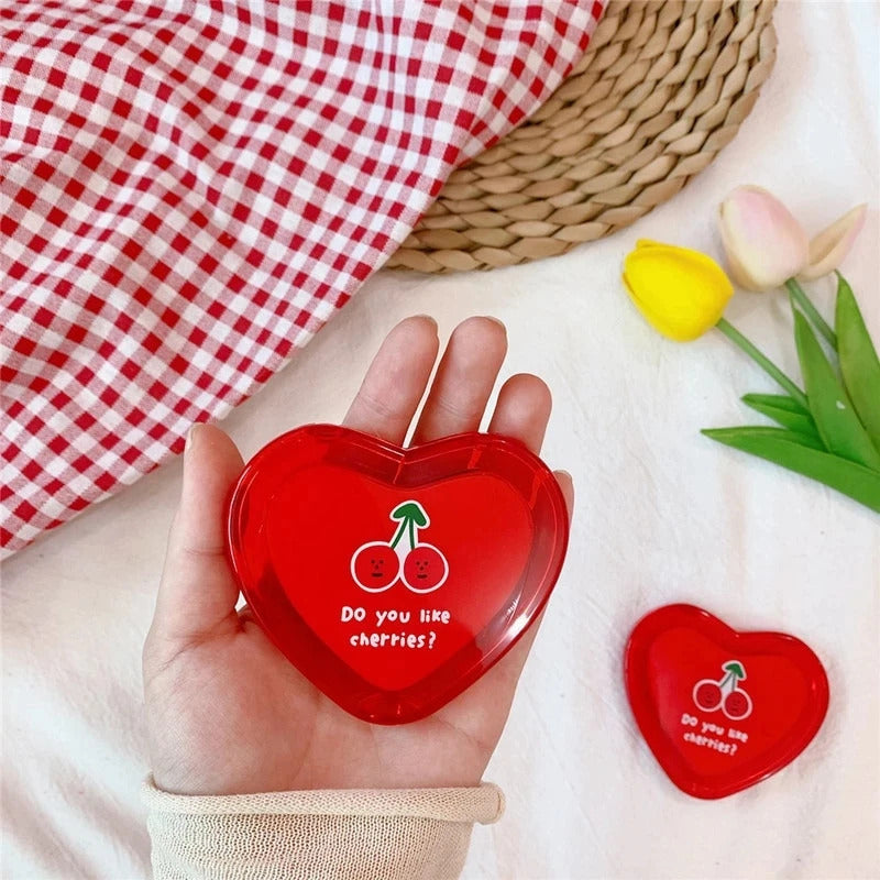TSHOU1214  Portable Double-Sided Folding Cosmetic Mirror Cherry Love Mirror Portable Makeup Mirror Heart Mirror Women Gift Purse