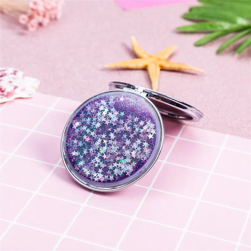 CSHOU406 Shiny Quicksand Makeup Mirror Cute Pocket Mirror Makeup Vanity Portable Foldable Vanity Mirror Hand Mirror Compact Mirrors