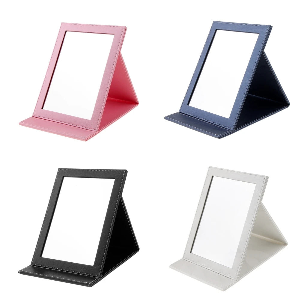 DSHOU368  Leather Makeup Folding Mirror Portable Compact Stand Pocket Cosmetic Mirror