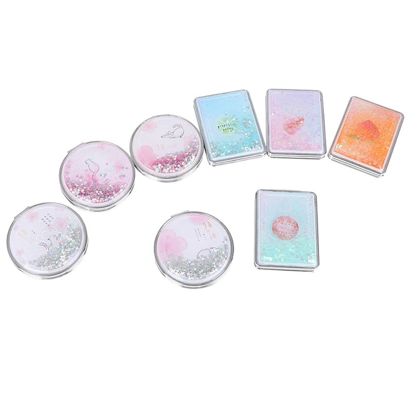 TSHOU921 Double-Sided Folding Cosmetic Mirror Mini Makeup Mirror Compact Pocket Mirror Female Gifts With Flowing Sparkling Sand