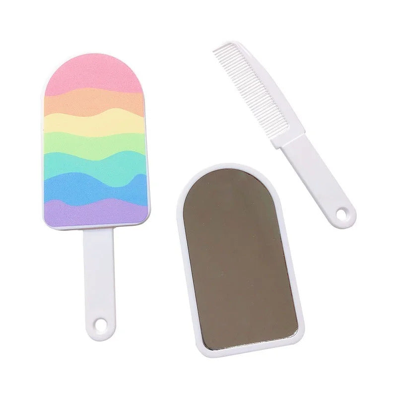 L661 Cartoon Makeup Handle Mirror with Comb Creative Design Comb Mirror Set with Handle Cute Mirror Portable Children Gifts Trave