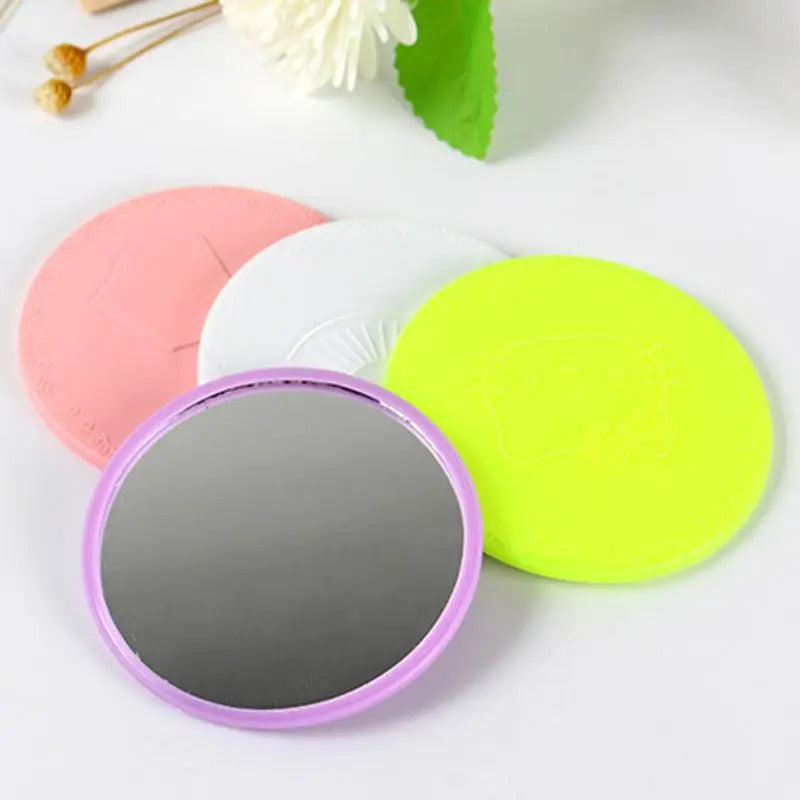 CX128 Creative Cartoon Embossed Round Mini Pocket Makeup Mirror Single Side Compact Cosmetic Tool Travel Portable