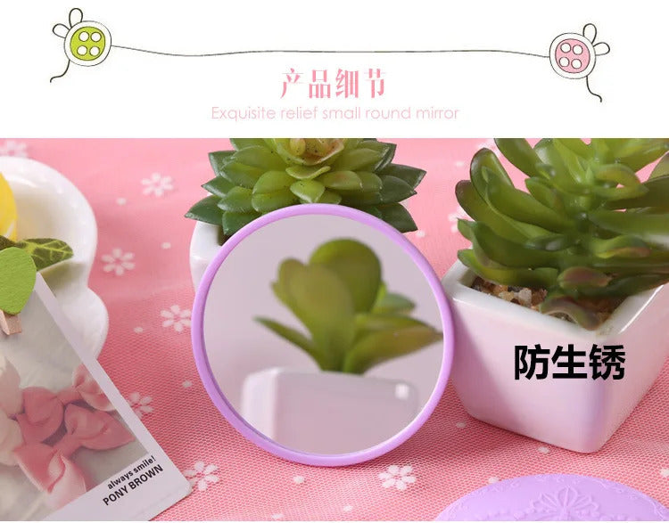 TSHOU717 Cute 1pcs Mini Pocket Makeup Mirror Cosmetic Compact Metal Mirrors Color Random Dia 7cm