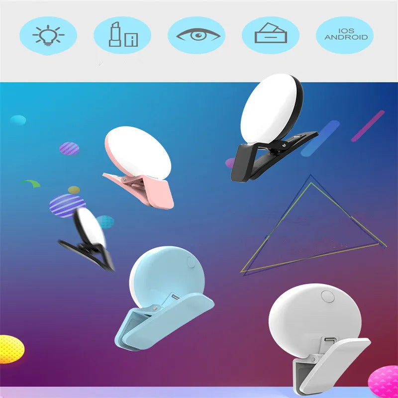 CSHOU319 Mobile Phone Light Clip Selfie LED  Auto Flash for Cell Phone Selfie Flashlight Makeup Mirror Smartphone Round Portable