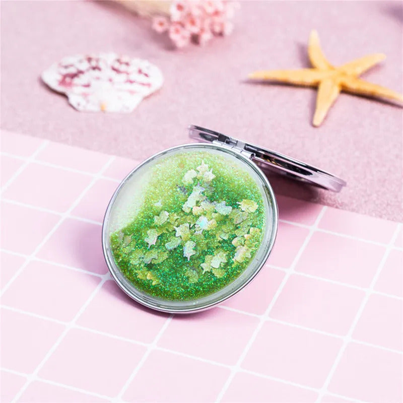 CSHOU406 Shiny Quicksand Makeup Mirror Cute Pocket Mirror Makeup Vanity Portable Foldable Vanity Mirror Hand Mirror Compact Mirrors