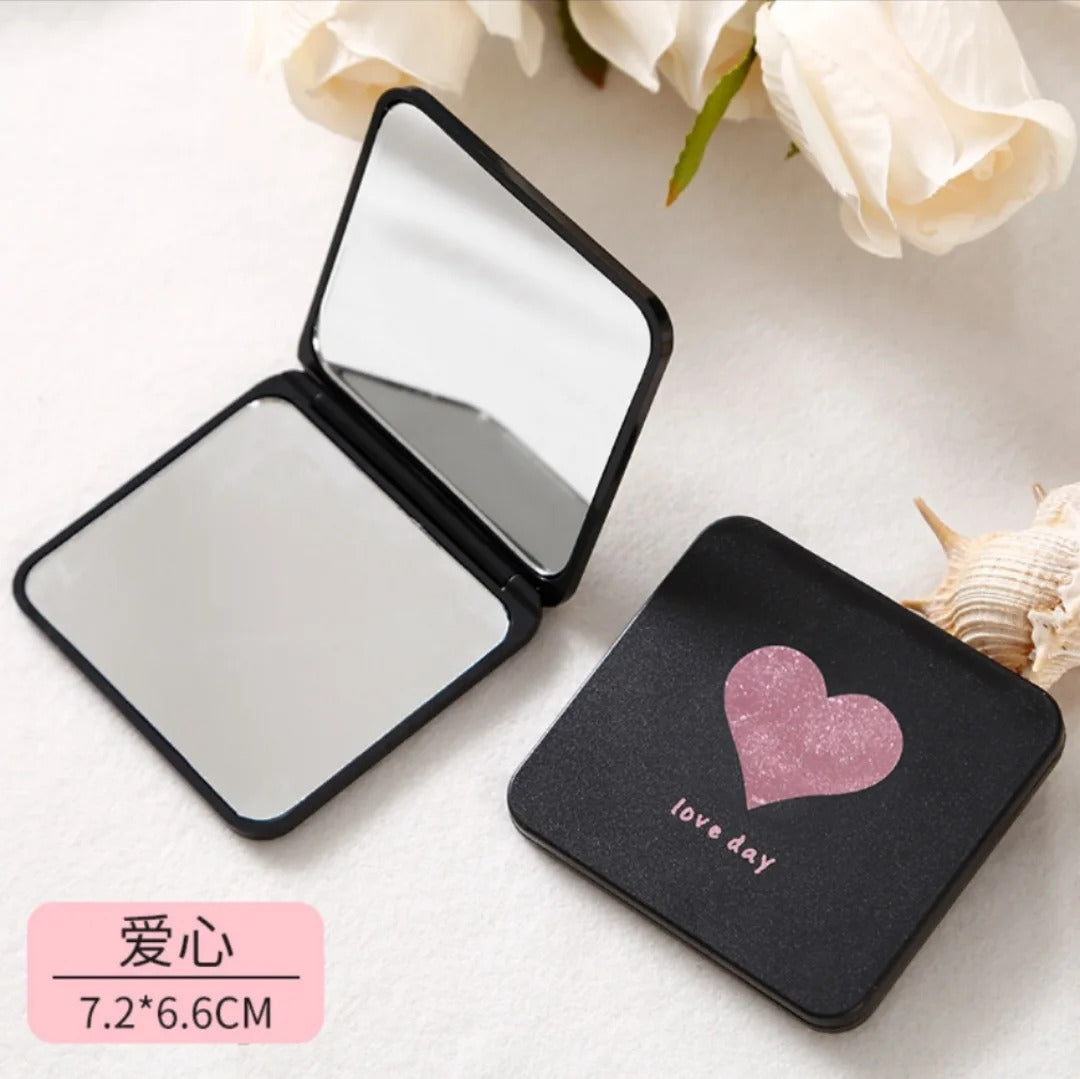 TSHOU970 Mini Square Makeup Mirror Portable Hand Mirror Double-sided Makeup Vanity Mirror Foldable Compact Mirror Pocket Cosmet
