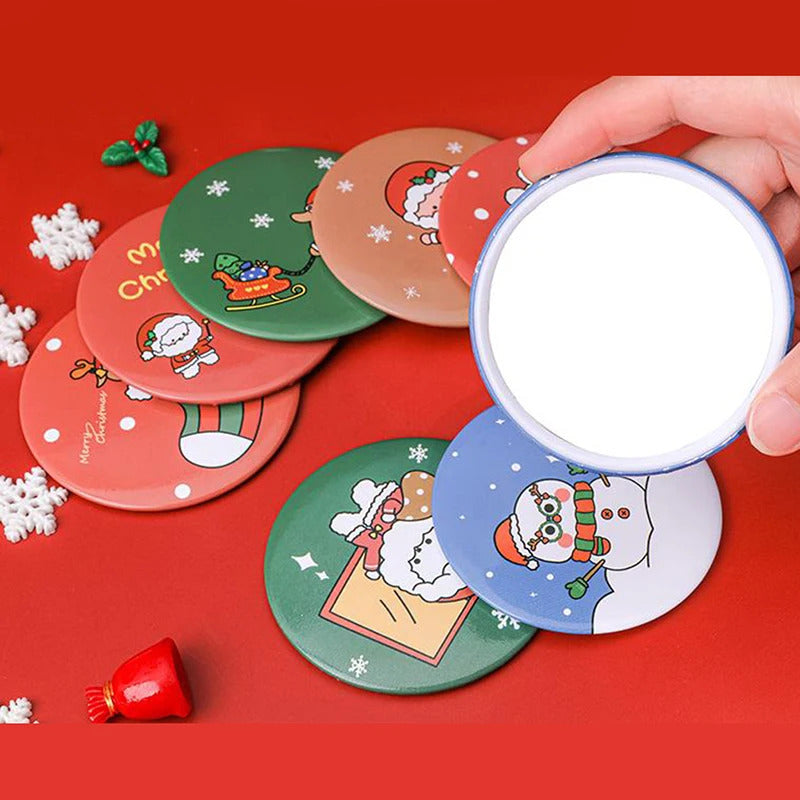 TSHOU760  Christma Portable Cute Cartoon Pattern Portable  Cute Mirror Cartoon Personality Fashion Portable Round Makeup Mirror