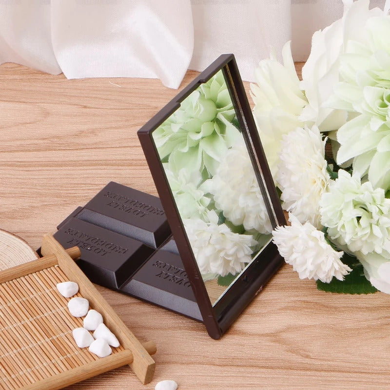 L195 Cute Chocolate Cookie Shaped Square Pocket Mirror Mini Foldable Makeup Mirror U2JD