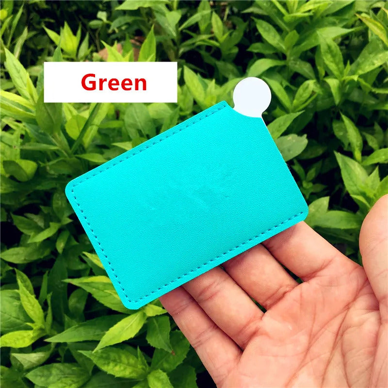 L479 Portable Mini Shatter Proof Card Style Pocket Cosmetic Mirror PU Leather Cover Stainless Steel Unbreakable Makeup