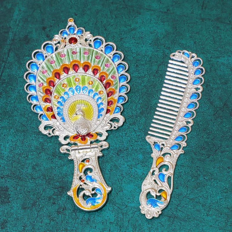 L327 Handle Mirror Comb Retro Euporen 3D Foldable Desktop Princess Mirro with Storage Gift Box Portable Standing Makeup Mirr
