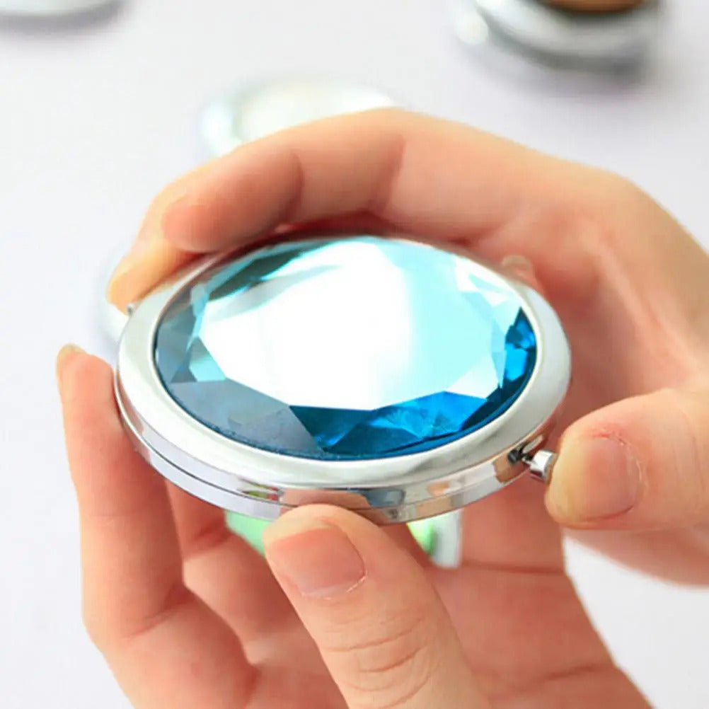 L203 Crystal Portable Folding Mirror Mini Compact Stainless Steel Metal Makeup Cosmetic Pocket Mirror Makeup Tools Accessories