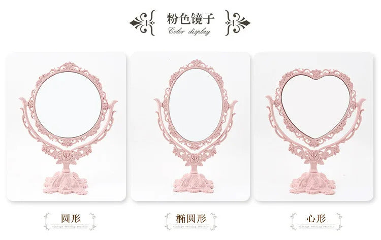CX189 Desktop Makeup Mirror EU Style Rose Decor Beauty Tool Round Oval Heart Shape Makeup Mirror Rotatable Gothic Mirror