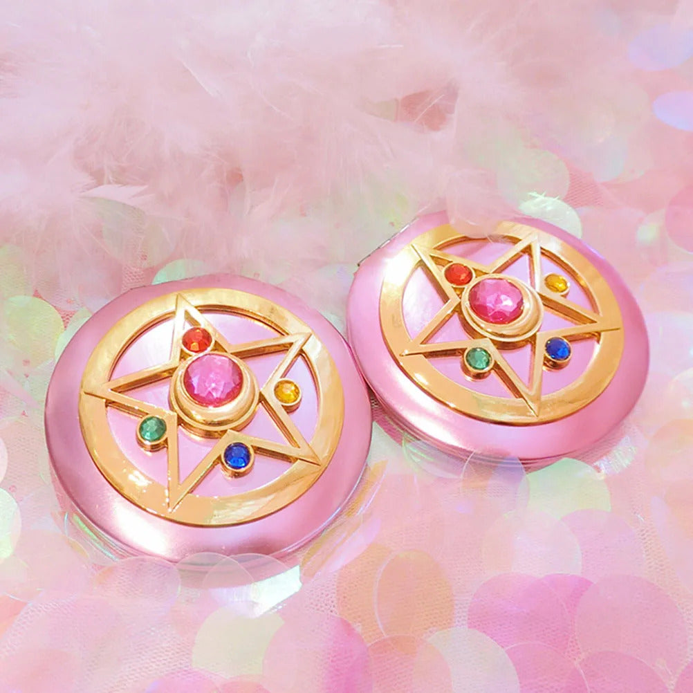 TSHOU573 Foldable Double Mirror Portable Crystal Star Makeup Mirror Pink Cute Anime Mirror Espejo Mirror Led Mirror