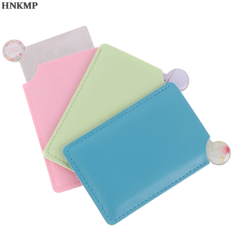 L237 Portable Shatter Proof Card Style Pocket Cosmetic Mirror PU Leather Cover Stainless Steel Unbreakable Makeup Mirror