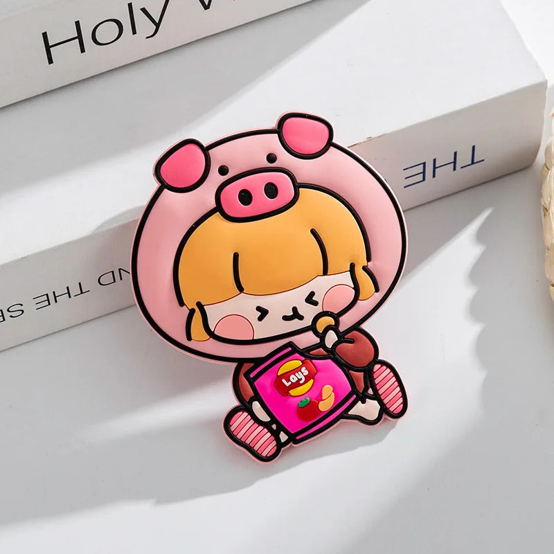 CX715  Portable Cute Mini Mirror Cartoon Little Rabbit Bear Pattern Gift for Little Girls Silicone Purse Mirror