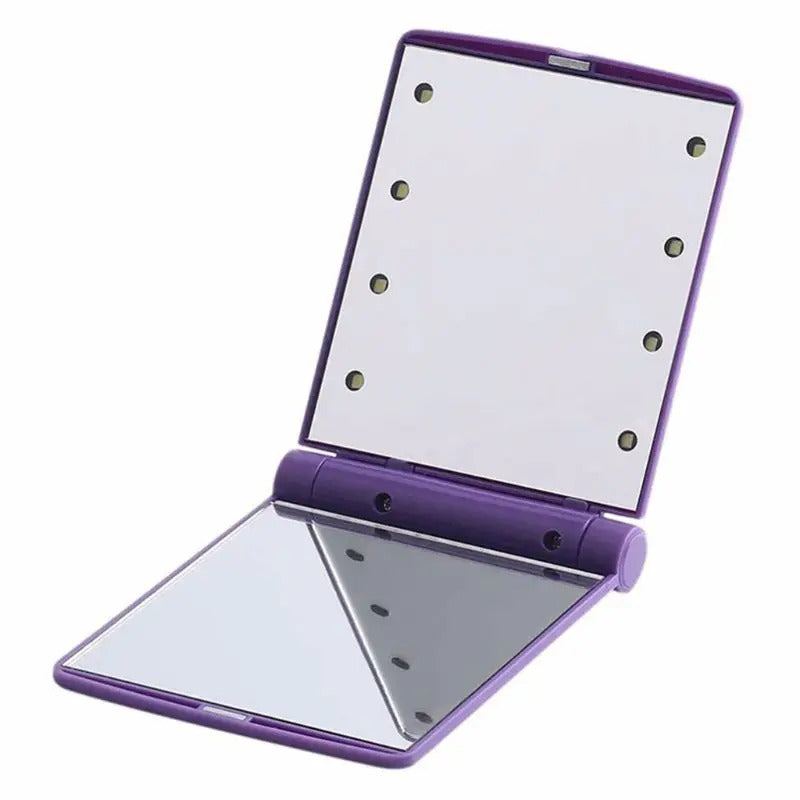 CX414 LED Lights Lamps Women Girls Portable Folding Rectangle Makeup Mirror Compact Pocket Size Travel Cosmetic U2JD
