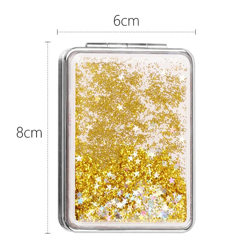 CX722 Hand Mirror Double-sided Mirror Quicksand Sequins Portable Makeup Mirror Travel Size Creative Design Cute Gift for