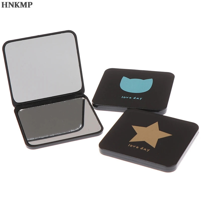CSHOU375  Double-sided Mirror Women Foldable Makeup Mirrors Lady Cosmetic Hand Folding Portable Compact Pocket Random Color