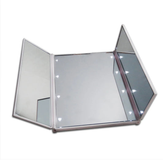 CX355 Top sale Tri-Fold Illuminated LED Lighted Vanity Mirror Makeup Wide View Portable Travel Pocket Compact Led Mirror