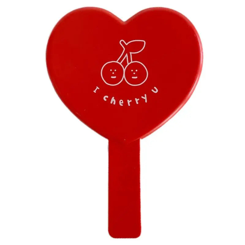 TSHOU536 Heart-Shaped Red Handheld Mirror Cartoon Cherry Vintage Cosmetic Makeup Tool