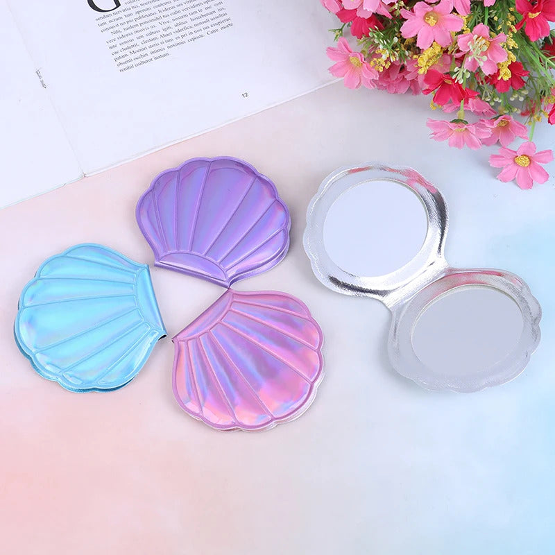 TSHOU711 Shell Compact Mirror Makeup Mirror Portable PU Leather 1:2 Magnifier Make Up Mirrors
