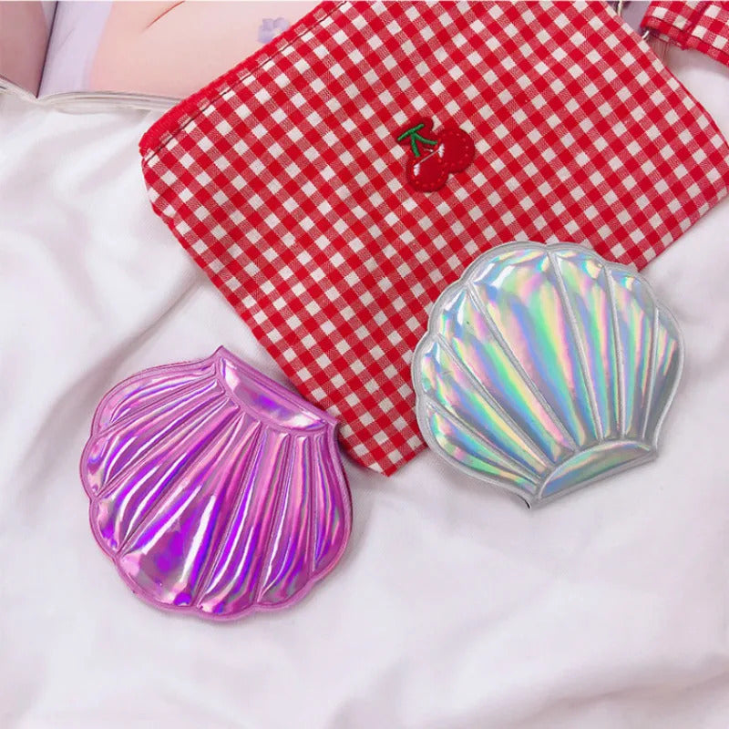 TSHOU1169 New Magnifying Shell Shape Makeup Mirror Portable Makeup Vanity Foldable Laser Pocket Mirror Cosmetic Hand Mirror